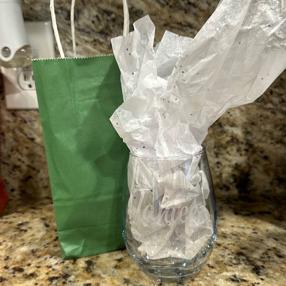 "Janice" Personalized Stemless Wine Glass - Custom